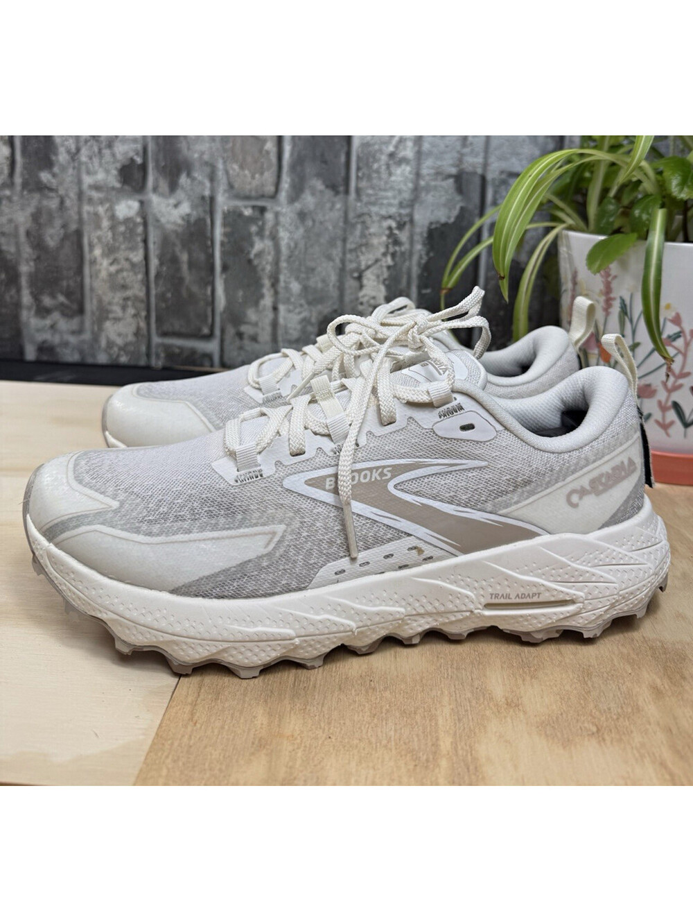 Brooks Cascadia 18 Men's White/Gray/Beige Low Top Lace-Up Mesh Trail Sneaker